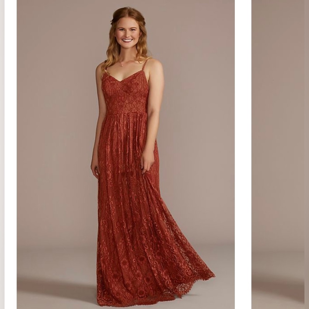 David's Bridal “Cinnamon” Lace Wedding Gown
